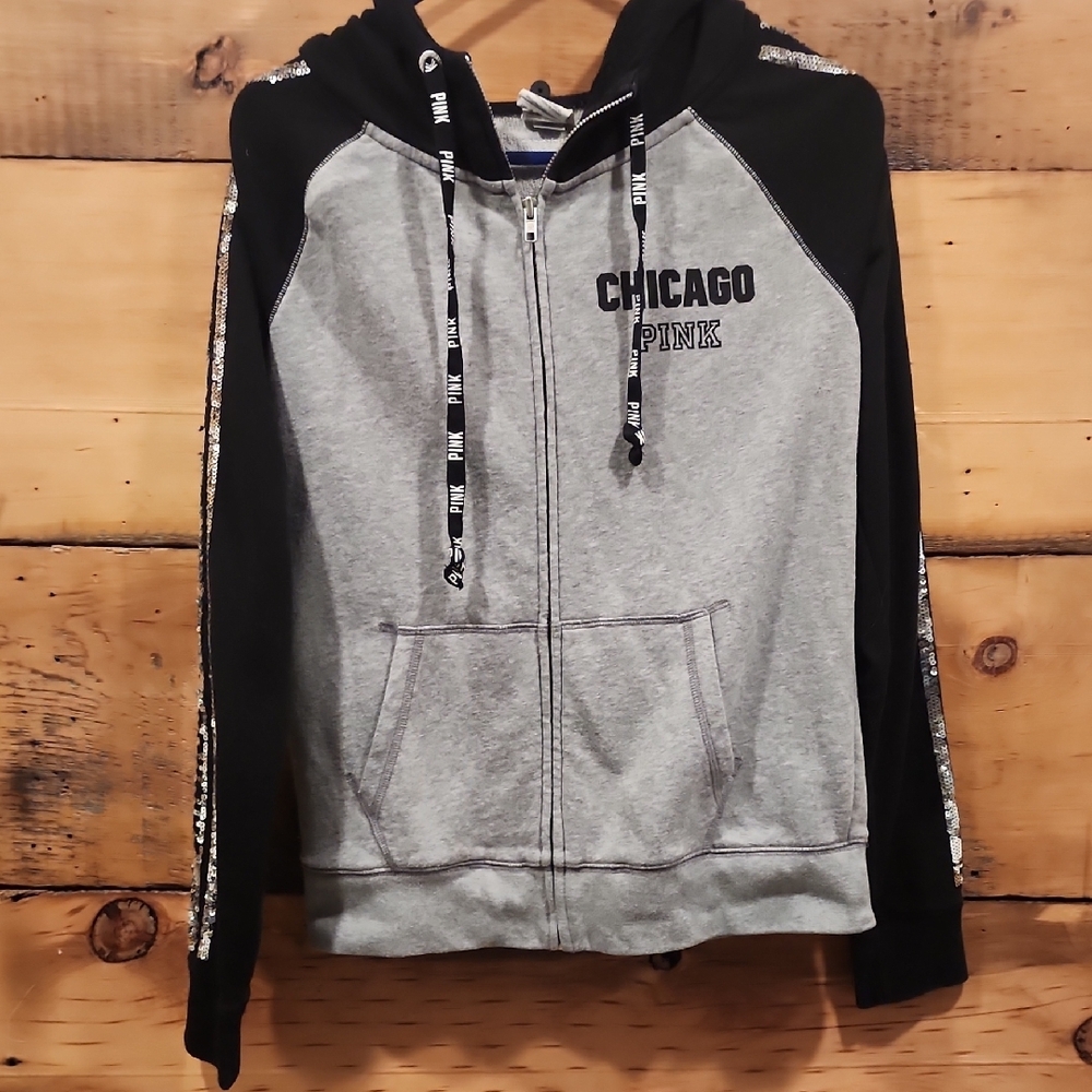 Chicago Victoria's Secret "Pink" Gray Zip-Up Hoodie Size S